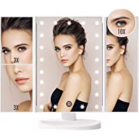 FASCINATE Espejo Maquillaje con Luz- Espejo de Mesa Tríptica Espejo con Aumentos 10x- 3X- 2X- 1x Iluminacíon 21 Led…